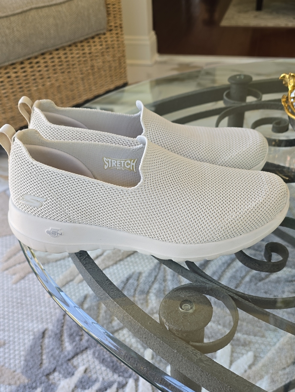 Skechers Cream Slip-On Knit Sneakers